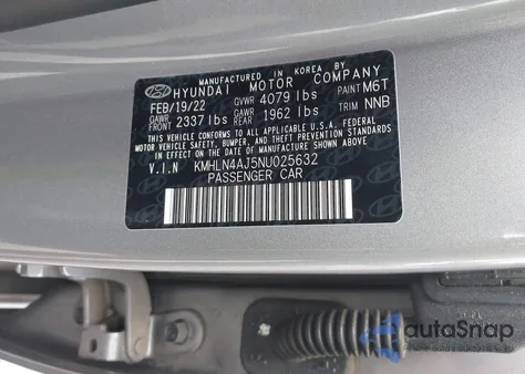 2022 Hyundai Elantra Hybrid Limited из США, поврежденный, VIN KMHLN4AJ5NU025632